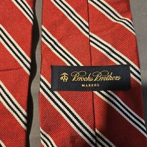 Brooks Brothers Red Striped Silk Tie with Navy and White Accents